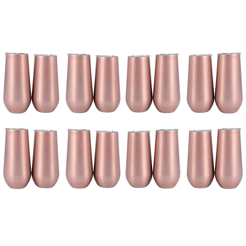 

New 16 Packs Stemless Champagne Flutes Wine Tumbler, 6 OZ Double-Insulated Wine Tumbler With Lids Unbreakable Cocktail Cups