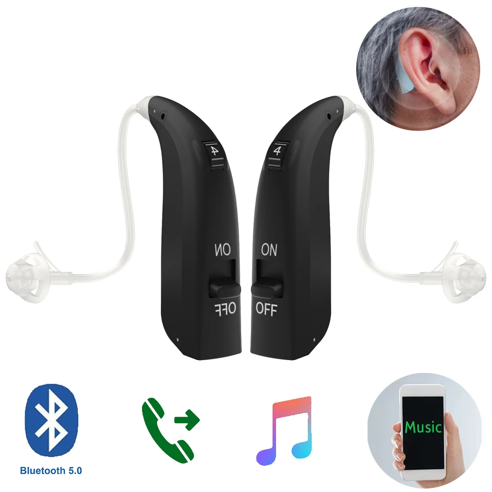 

Слуховые аппараты Bluetooth 5,0, заряжаемый, подключаемый к музыке, усилитель звука телефона, шумоподавление, за ухом, литиевая батарея 2023