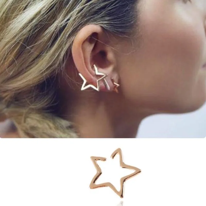 

Girls Hollow Star Ear Cuff Earrings Studs Vintage Fake Cartilage Earring Clip Earrings Women Earrings Punk Rock Ear Cuff Jewelry