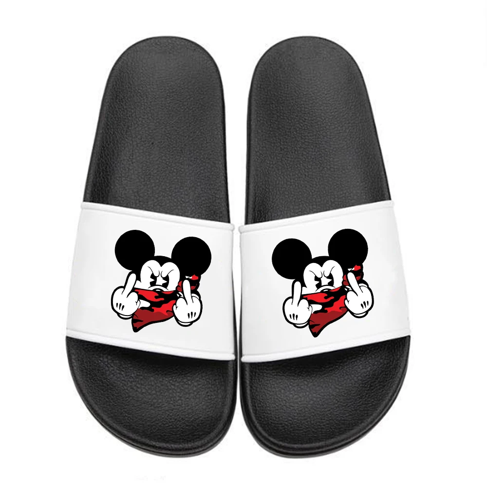 Disney-zapatillas con estampado de dibujos animados para hombre y mujer, sandalias de suela gruesa, chanclas planas de interior, Minnie y Mickey