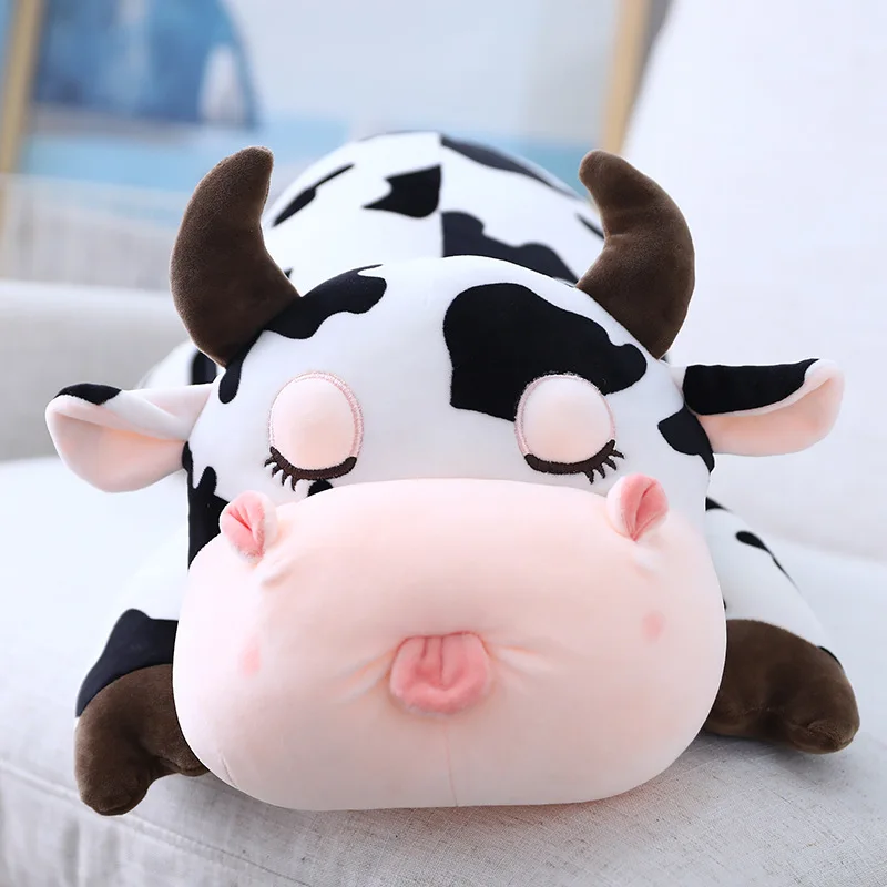 

50/60cm Simulation / Cute / Soft / Cow Plush Toy / Tongue Sticking Prone Cow Doll / Pillow/children's Birthday Gift