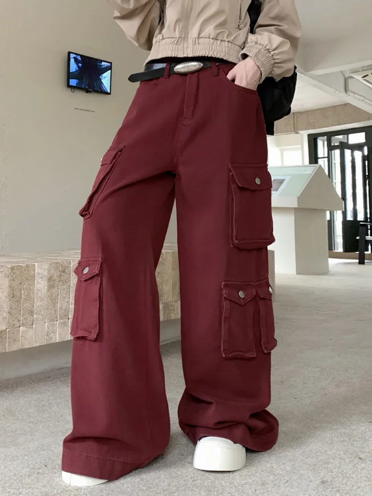 Женские свободные джинсы с карманами дизайнерские брюки широкими штанинами