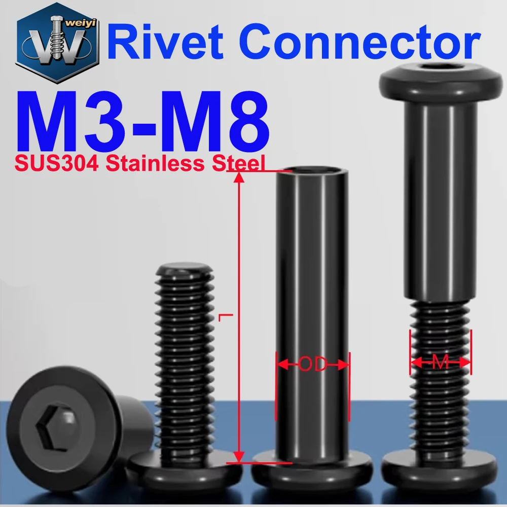 Фото Weiyi M3 M4 M5 M6 M8 A2 Нержавеющая сталь Черная Большая плоская шестигранная мебельная гайка с винтом Заклепка Разъем Вставка Шарнирная гайка №1