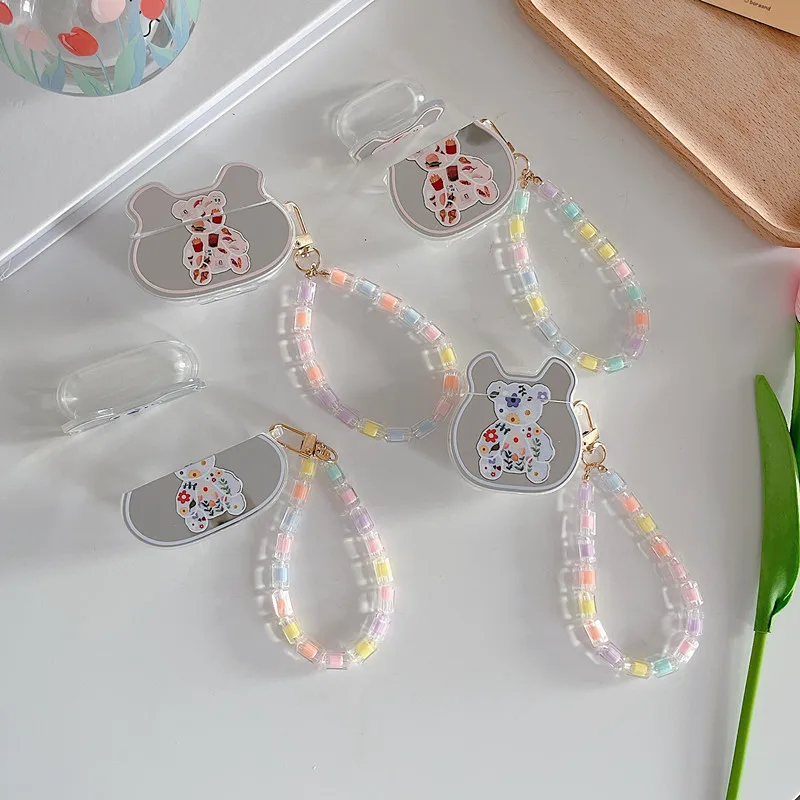 

INS зеркало-медвежонок soft IMD Для airpod pro 3 защитный чехол для наушников airpods 1 2 Pro с браслетом брелок fundas coque
