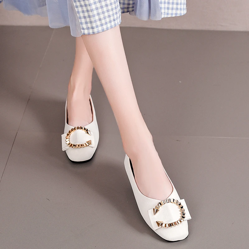 

Женские туфли на плоской подошве, повседневные туфли с острым носком, с металлической пуговицей, без застежки, офисные дамские туфли на плоской подошве, весна 2023