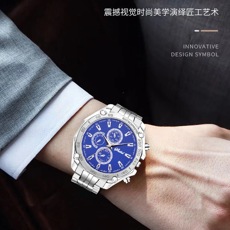 WOKAI high quality fashion business steel strap Men's quartz watch Large dial three eyes waterproof luxury clock retro classic |
