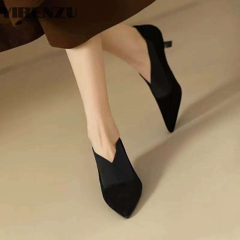 Женские туфли на шпильке с острым носком замшевые лоферы зимние дизайнерские