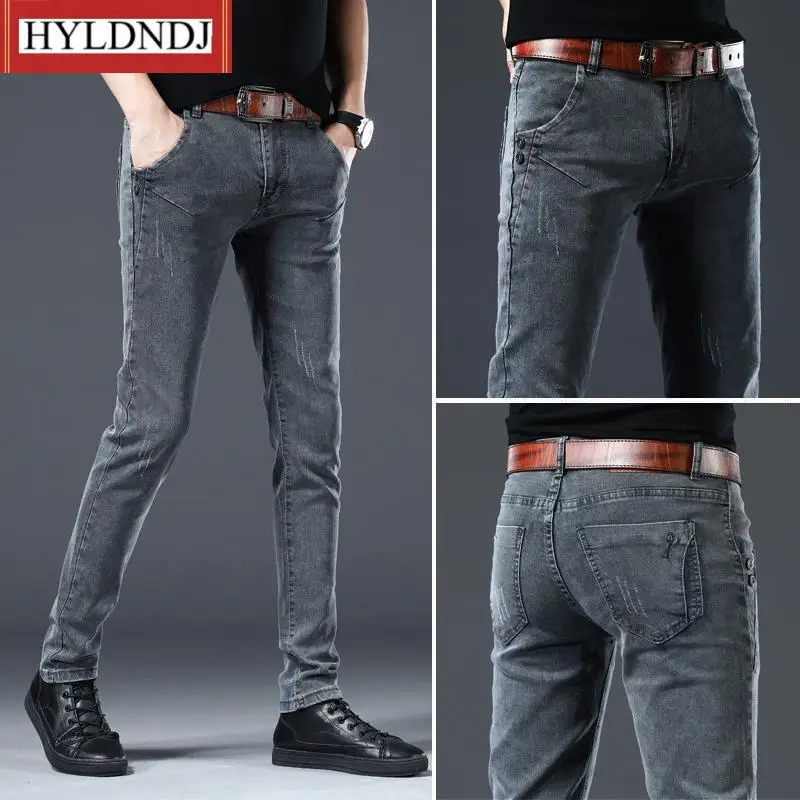 New Male Denim Pants Brand Clothing Men Jeans Grey Elasticity Slim Skinny Business Casual Classic Edition Type Comfortable