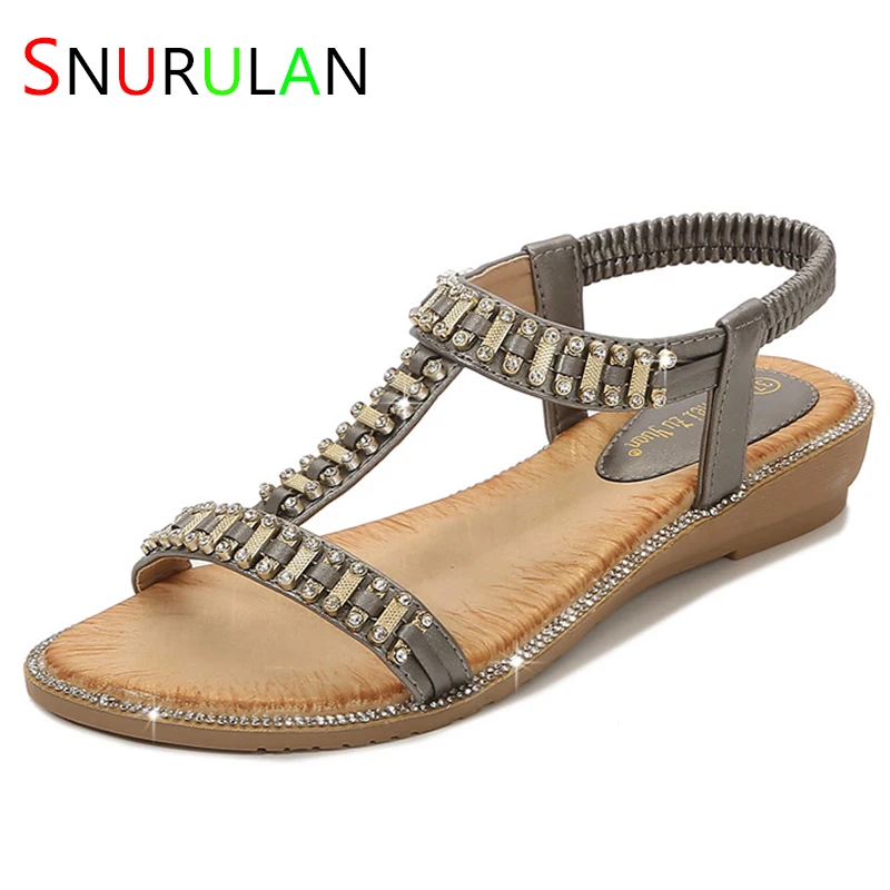 

Женские босоножки на танкетке в стиле бохо, искусственная плетеная обувь с эластичным ремешком, универсальные уличные пляжные сандалии