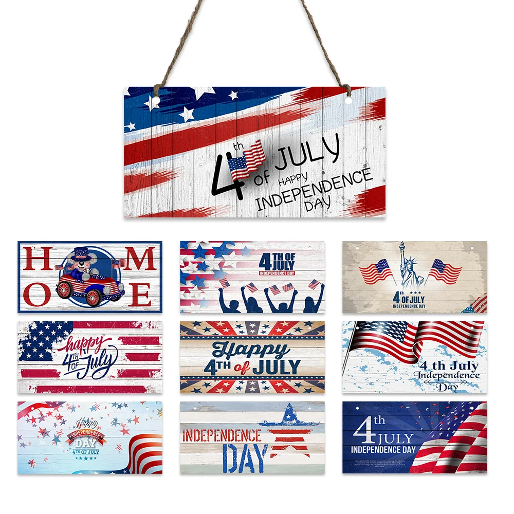 

America July 4th Independence Day Wood Plaques Holiday Home Wooden Sign Festive Hanging Poster for Home Party Wall Decor Plates