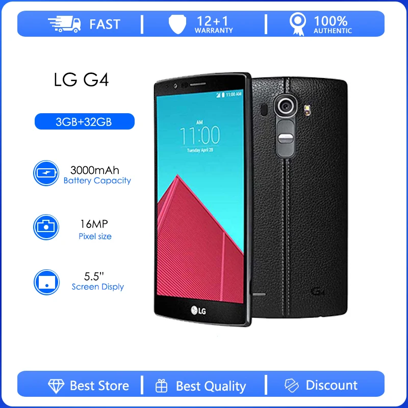 LG G4 Refurbished-Original Unlocked G4 H815 H810 VS986 Single Sim Hexa Core Android 5.1 3GB+32GB 5.5Cell Phone