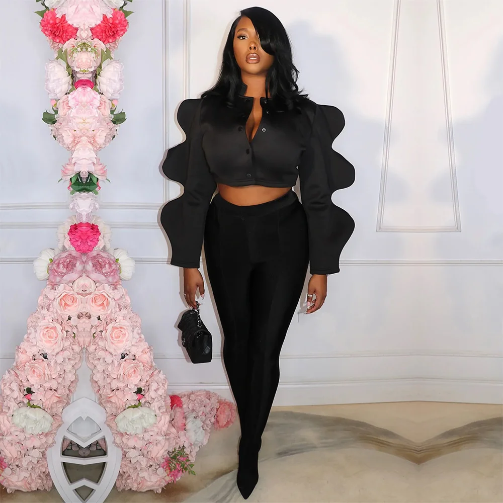 

Женское короткое пальто с воланом, однотонное повседневное пальто с длинным рукавом, пуговицами, воротником-стойкой, карманами