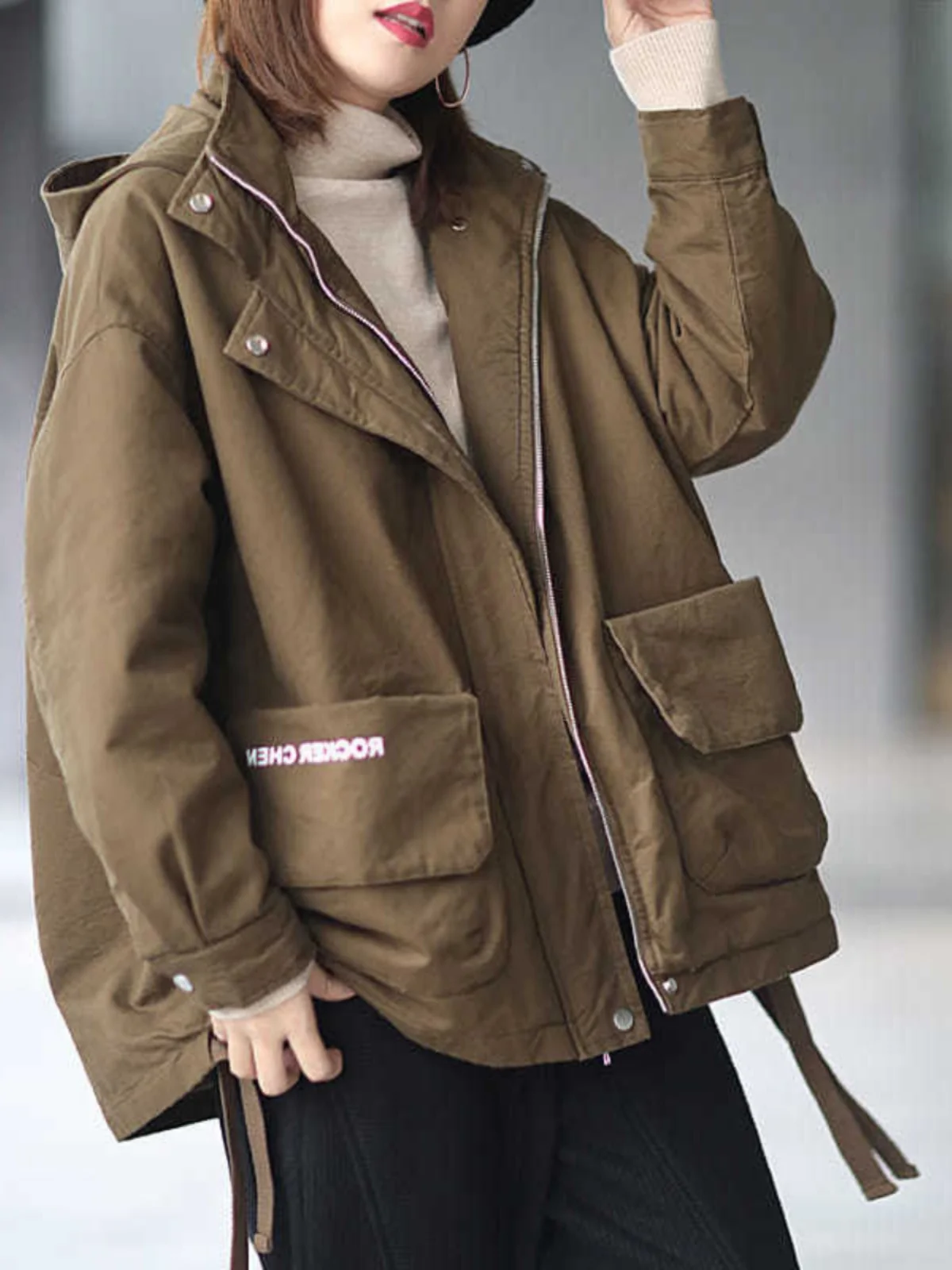 Zimo Qinghe ~ Утолщенная куртка-карго с капюшоном на хлопковой подкладке женская