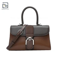 greathan womens luxury designer elegant leather top handle hand bag with d shape buckle