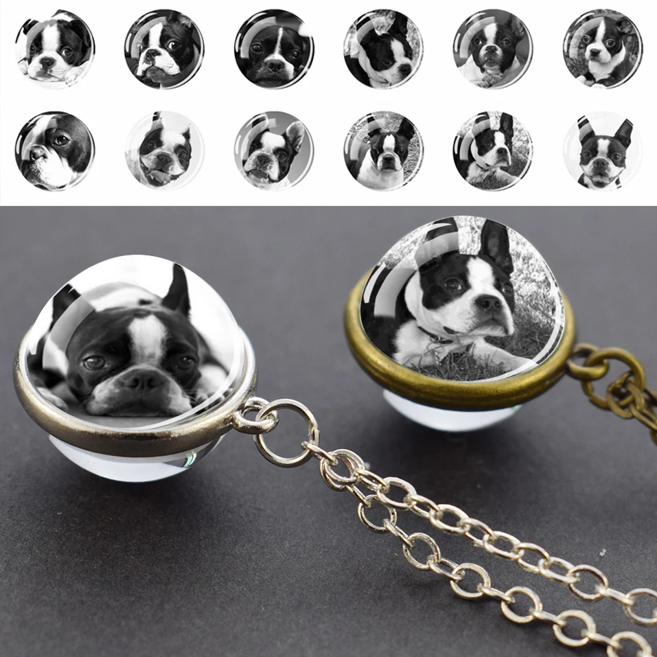 

Fashion Clear Glass Ball Dog Animal Pet Necklace Creative Boston Terrier Pendant Necklace Jewelry Women Girls Gifts Accessories