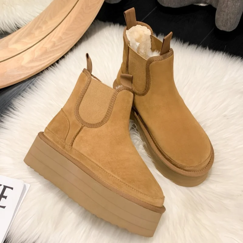 

Женские ботинки с бархатной подкладкой, теплая Повседневная обувь, модные женские ботильоны из замши и кожи, женские ботинки челси, женские ...