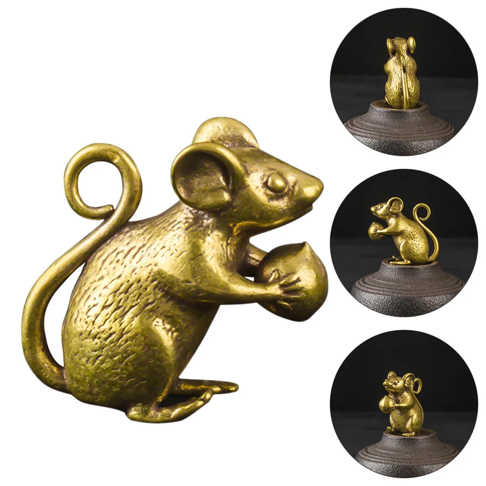 

Statue Zodiac Mouse Chinese Brass Keychain Rat Lucky Figurine Charms Feng Charm Shui Ornament Decor Mini Hanging Sign Gold