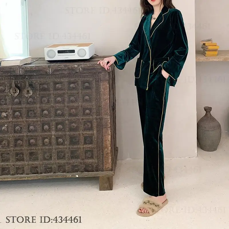 Осенне-зимняя модная женская бархатная Пижама домашний комплект одежды брюки с