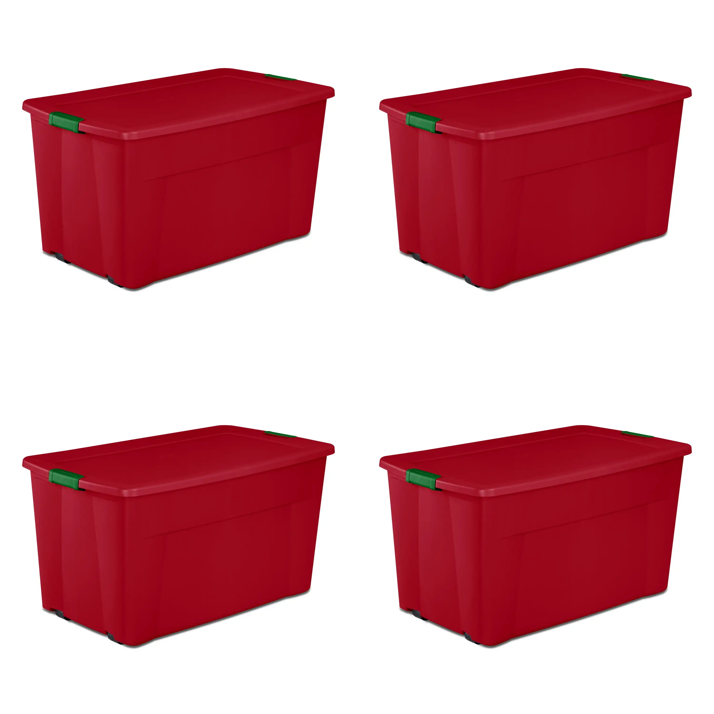 

Sterilite 45 Gallon Wheeled Latch Tote Plastic, Red Christmas, Set of 4