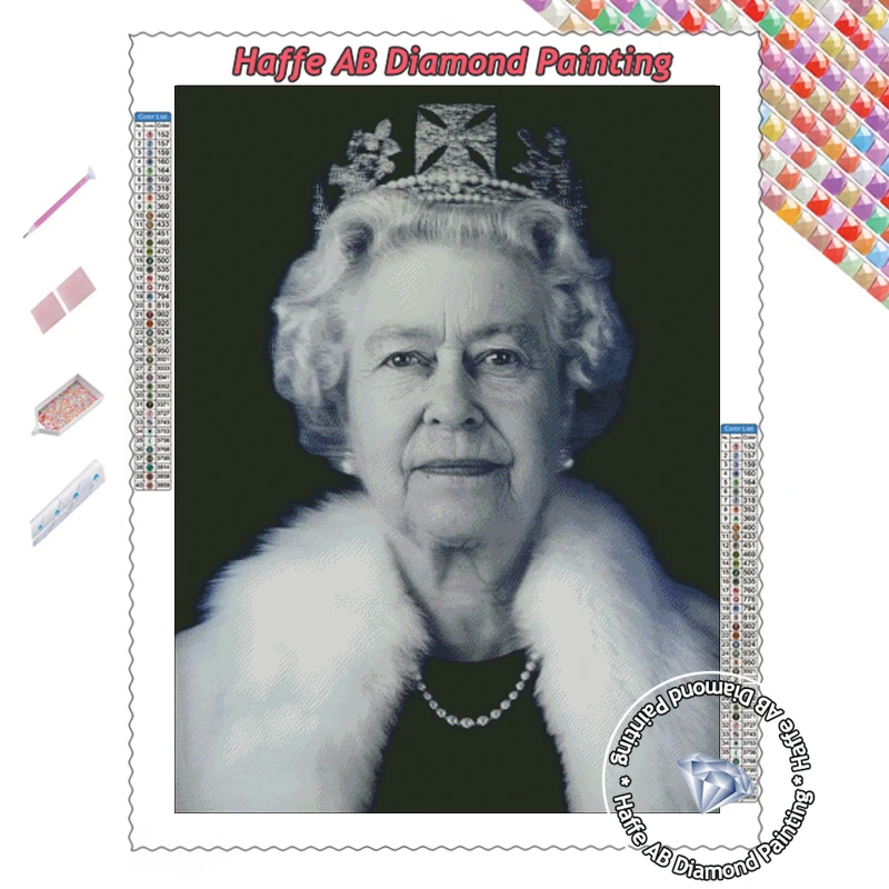British Royal Queen Elizabeth II Black White Phtoto Art AB Diamond Painting Full Drills Crystal Cross Stitch Living Room Decor