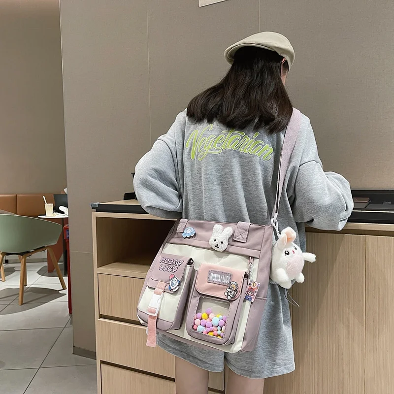 

Students Girls Crossbody Shoulder Bag Clear Pocket Messenger Bag Cute Series Japanese Large Capacity Schoolbag