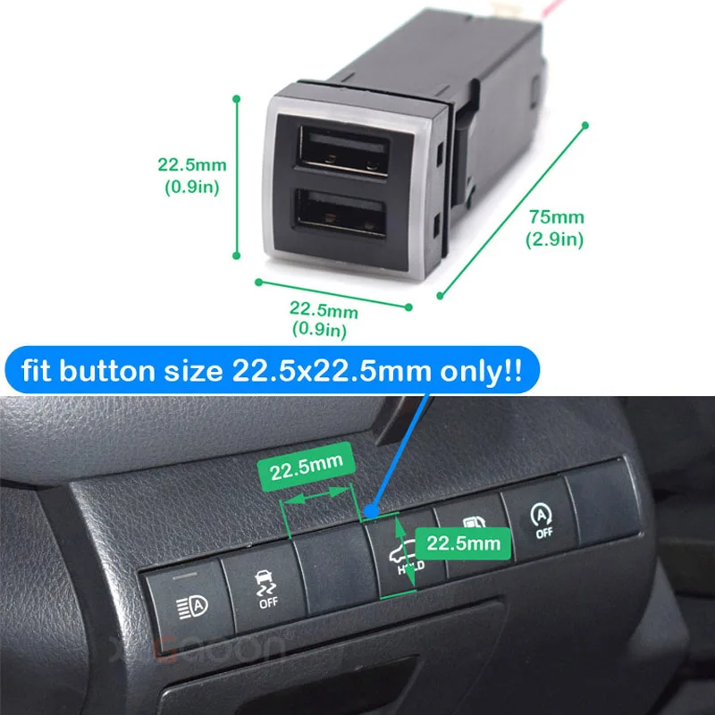Двойное быстрое автомобильное зарядное устройство 12 В 22x22 мм 2 USB QC3.0 с Bluelight для