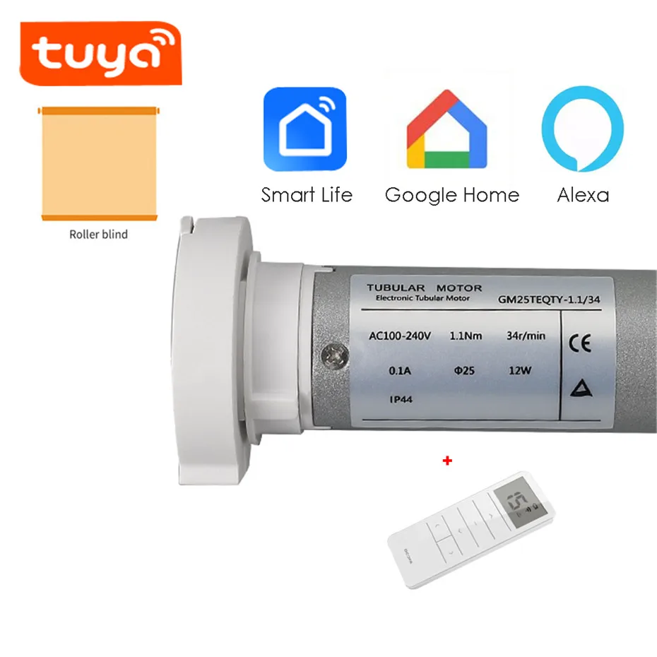 

Tuya GM25TEQ 1.1N+DC2702,Smart wifi Rolling Tubular Motor,Rf433 Remote,Voice Control by Alexa/Google Home,for Dia 38mm Tube