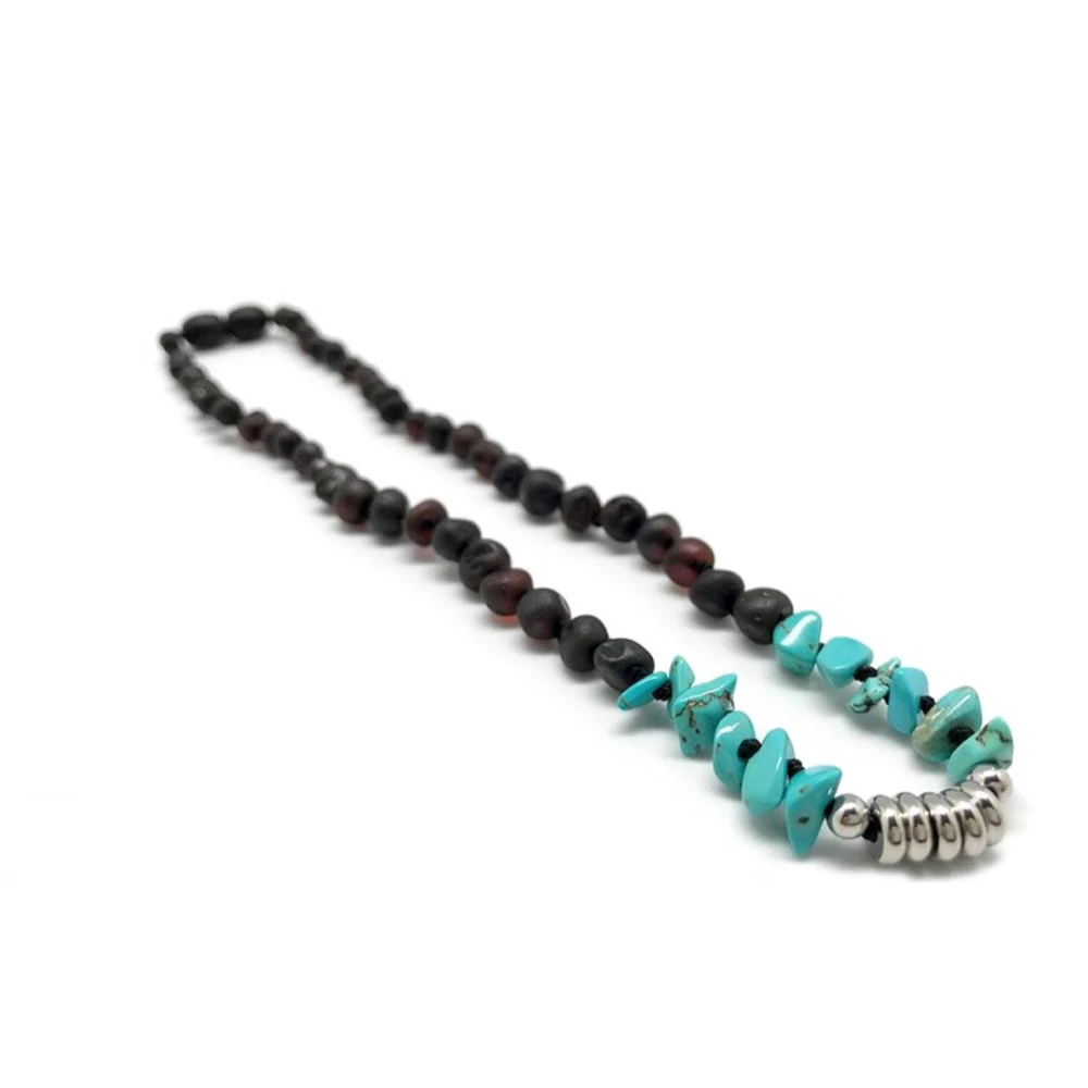 

Natural Ambers Necklace Matte Cherry Amber Irregular Turquoise Beads Choker for Children Women Jewelry Anti Inflammatory Gift