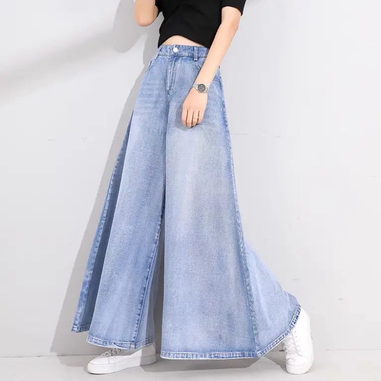 Women Jeans 2022 New Cotton Full Length Softener  Wide Leg Pants Bell-bottoms Loose Girls Jeans Simple Luxury