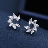 uilz korean new silver color zircon crystal water drop wreath stud earrings for women small exquisite flower cirlce brincos gift