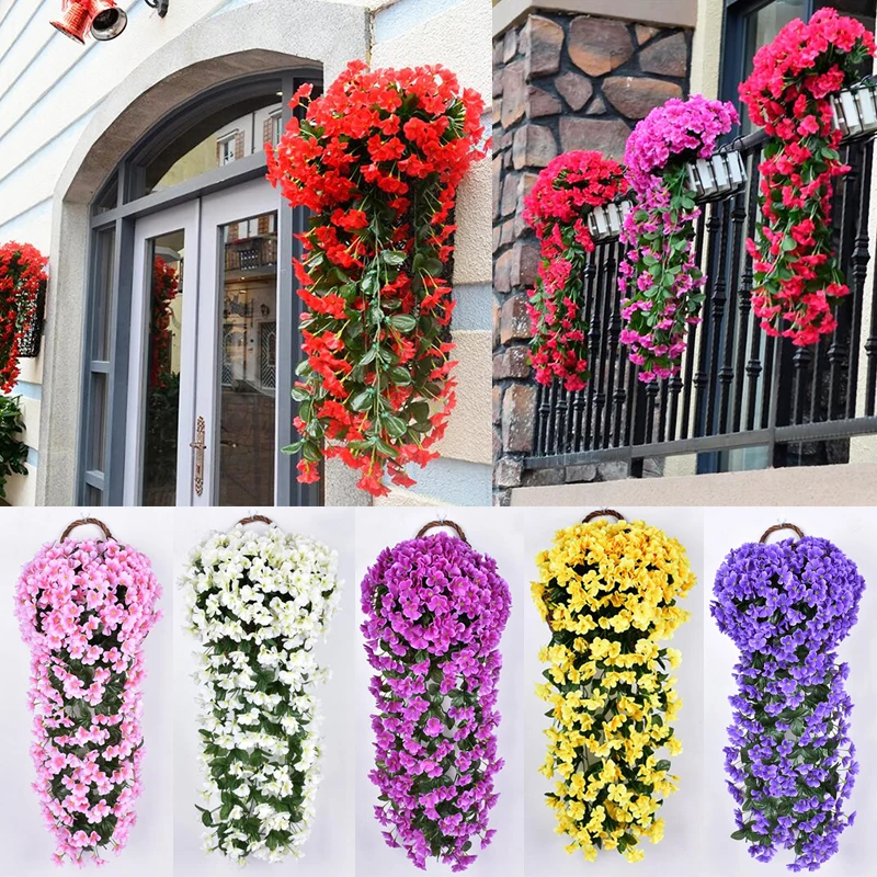 

DIY Artificial Silk Violet Ivy Hang Flower For Garland Wall Hanging Plant Wedding Home Party Balcony Decor Artificial Flower