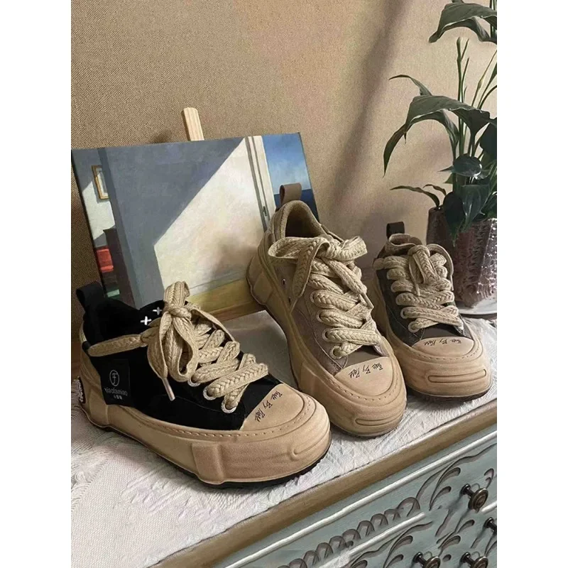 

Thick Sole Women Shoe Versatile Board Shoe Retro Hong Kong Style Shoe Casual Biscuit Shoe Platform Sneaker Women Vulcanize Shoe