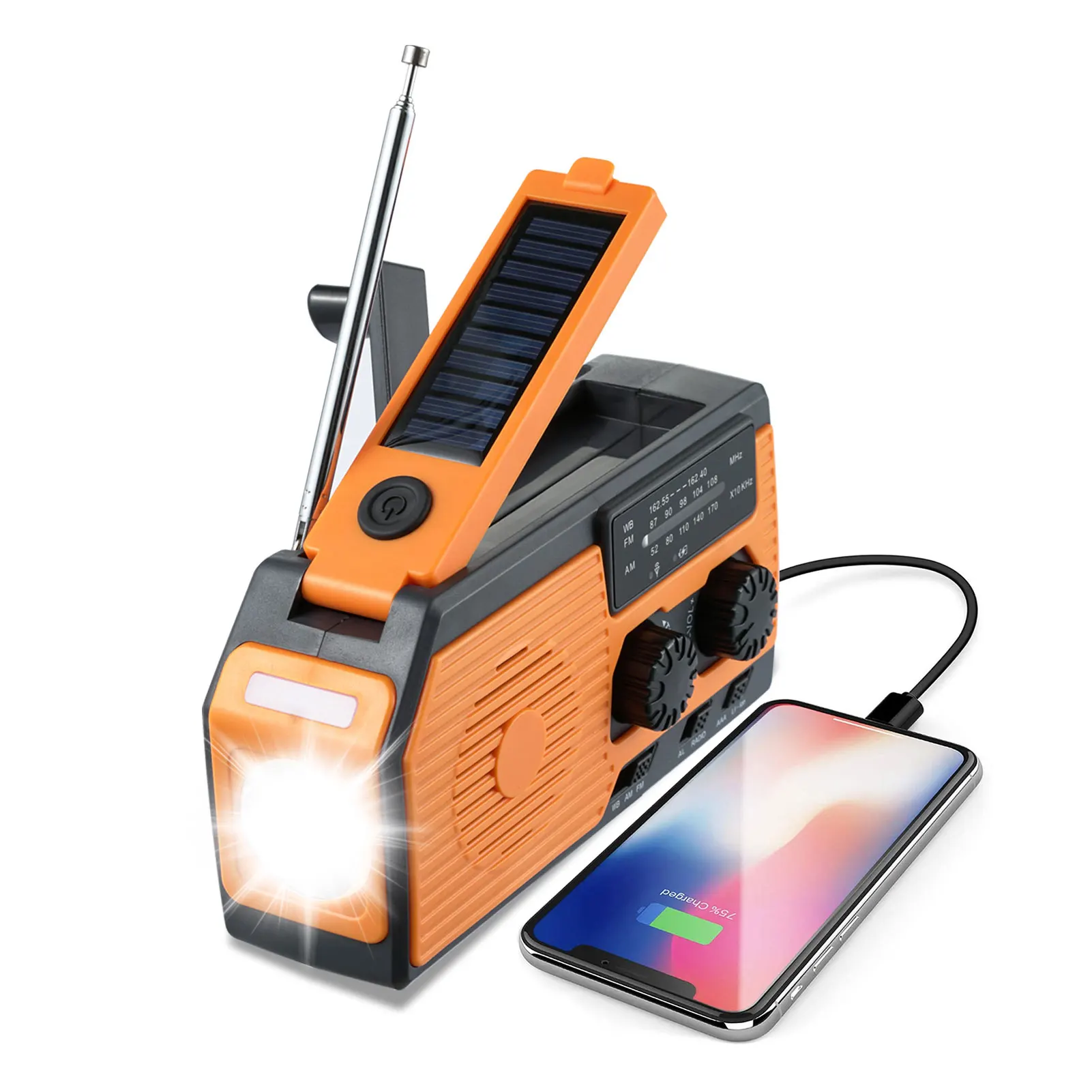 

Emergency Radio Hand Crank Solar AM FM NOAA Weather Radio Portable Power Bank with Flashlight Reading Lamp 5000mAh
