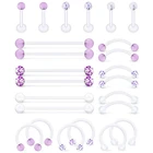 Прозрачные бриллианты для пирсинга, гибкие акриловые кольца для завитка ушной раковины, носа, губ, цвет фиолетовый, септума, кольцо в форме подковы