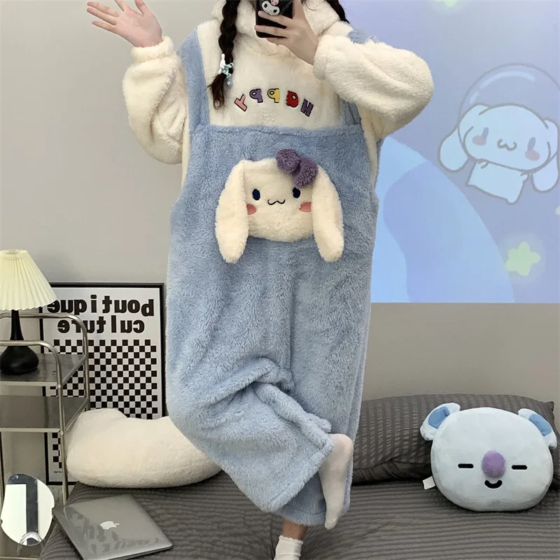 

Милая плюшевая Пижама Kawaii Cinnamoroll Kuromi, фланелевый пуловер, теплая плотная Пижама, домашняя одежда, подарок для девочки, сердце, пижамный компл...