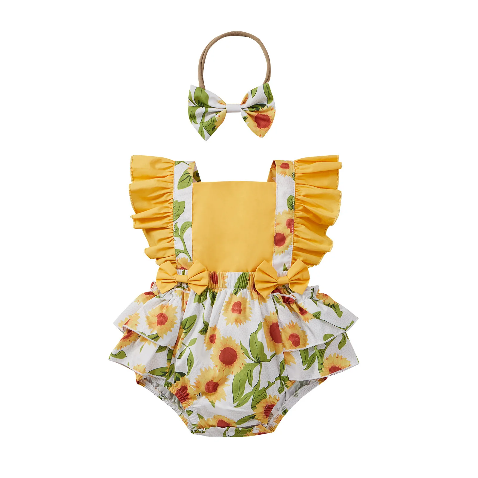 

Summer Flower Clothes Set for Baby Girls 0-3 Years Old Infant Newborn 3pcs Top Short Headband Suit Suspenders Dress Outfits