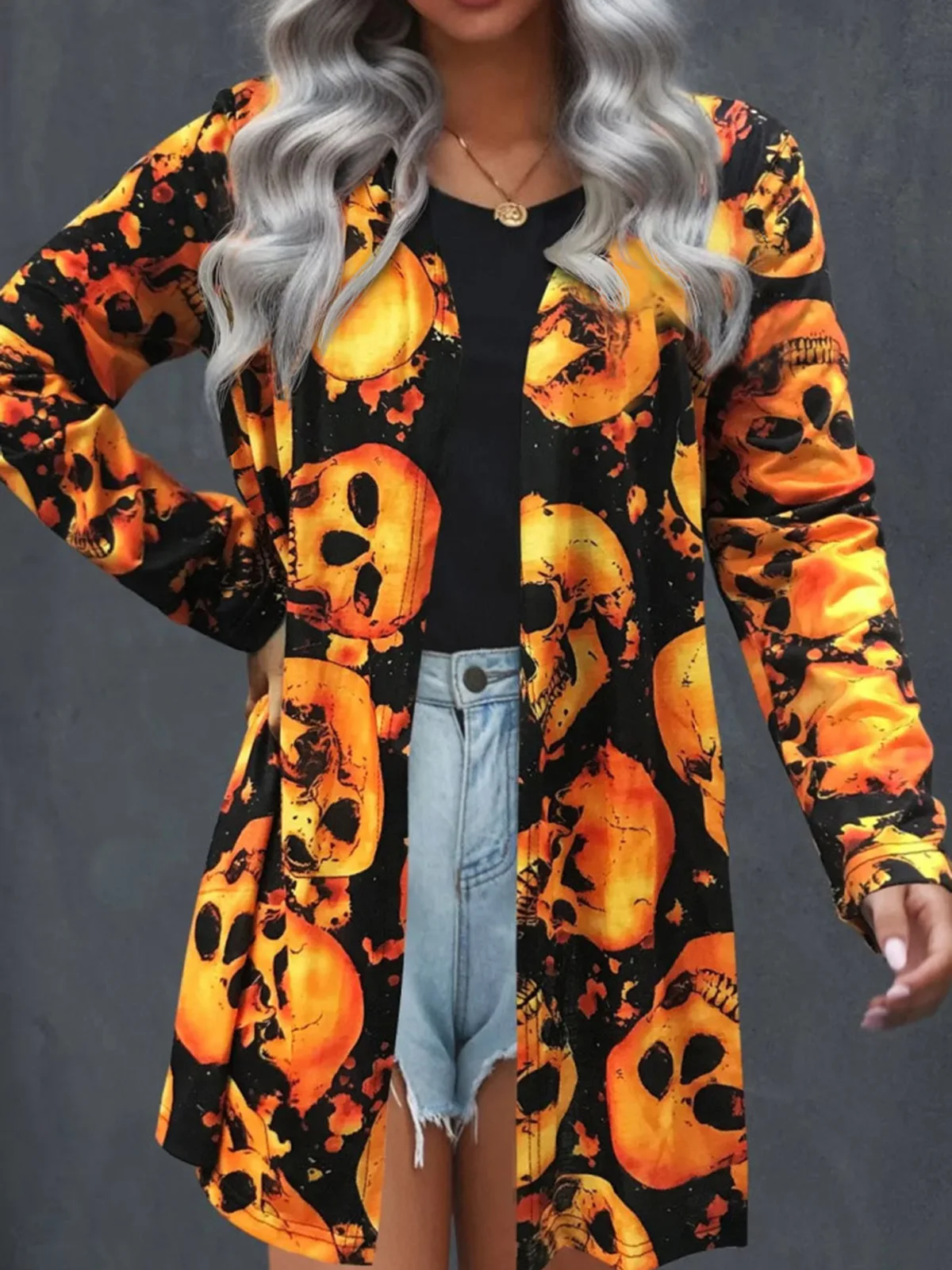 

Halloween Costumes Gothic Skull Ghost Print Cardigans Loose Long Sleeve Women's Casual All-match Commute Autumn Streetwear