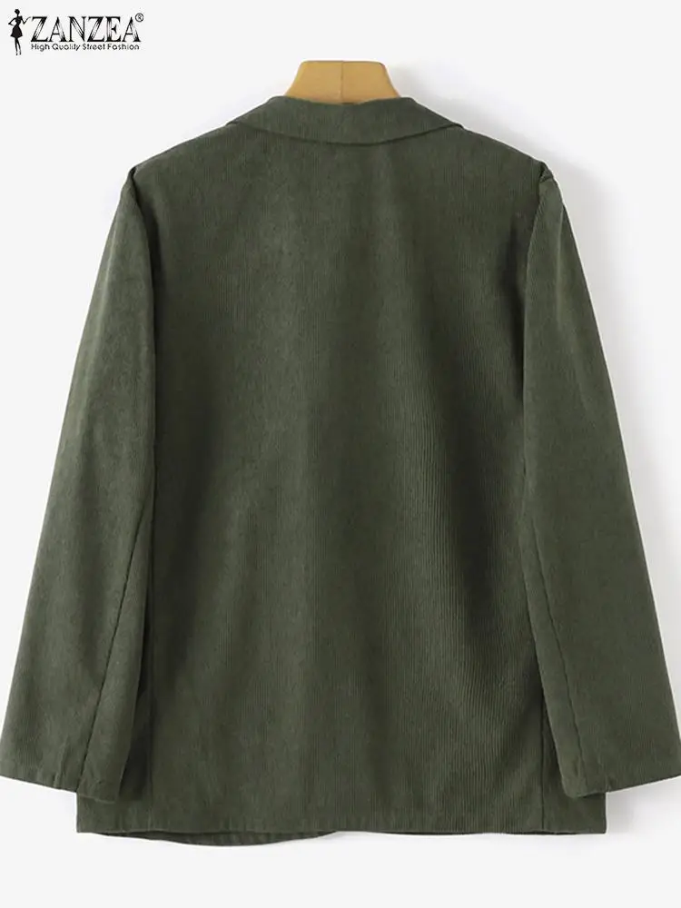 Винтажный вельветовый Блейзер ZANZEA женский костюм с длинным рукавом отложным