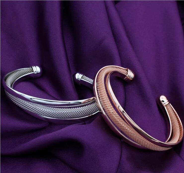

ANGLANG Fashion Gold Silver Colour Jewelry Large Reticulated Open Bracelet Women Bangle Wedding Engagement Jewelry