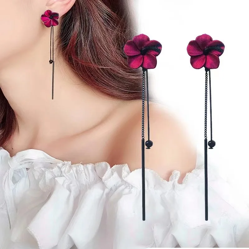 

925 Silver Needle Frosted Flower Earrings Tassel Petals Korean Women's Fashion Party Jewelry Beads Pendant Gift New Arrival 2022