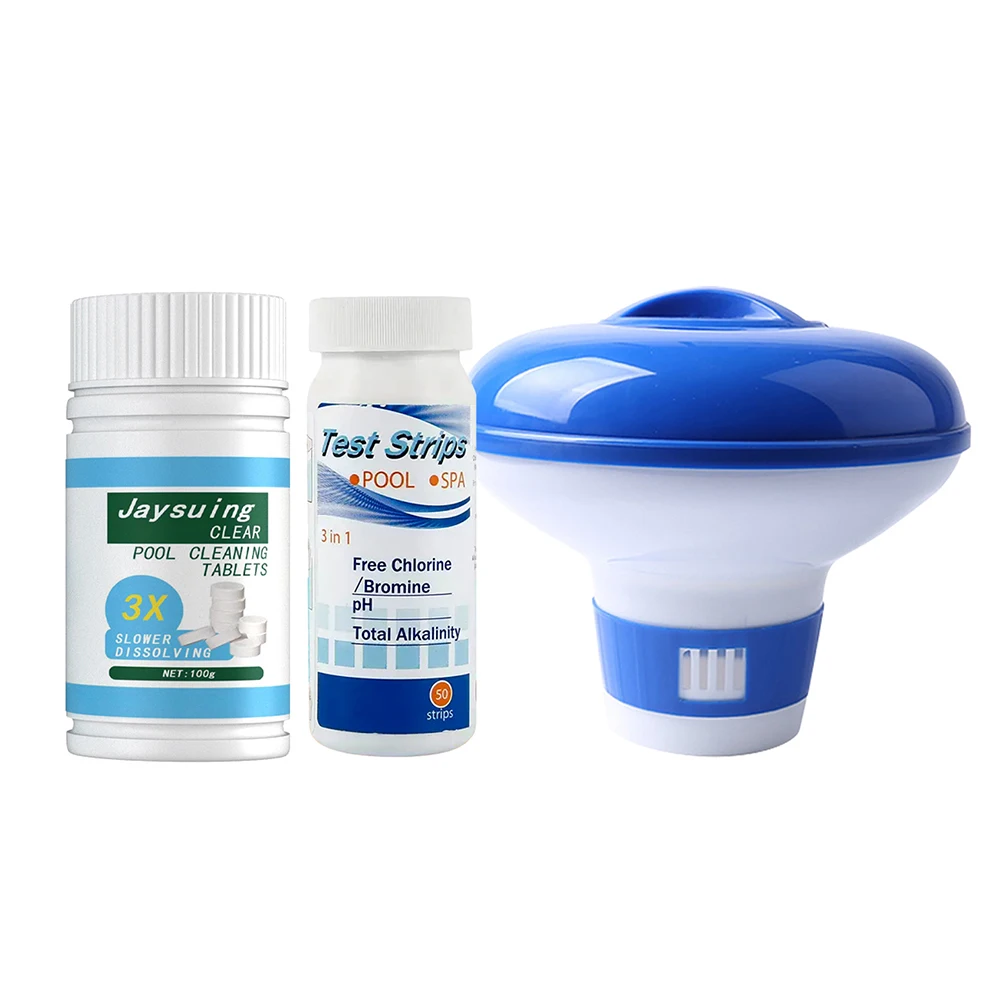 

50/100g Swimming Pool Cleaning Tablets with Chlorine Dispenser Applicator Test Paper Kit Effervescent Chlorine Cage Disinfectant