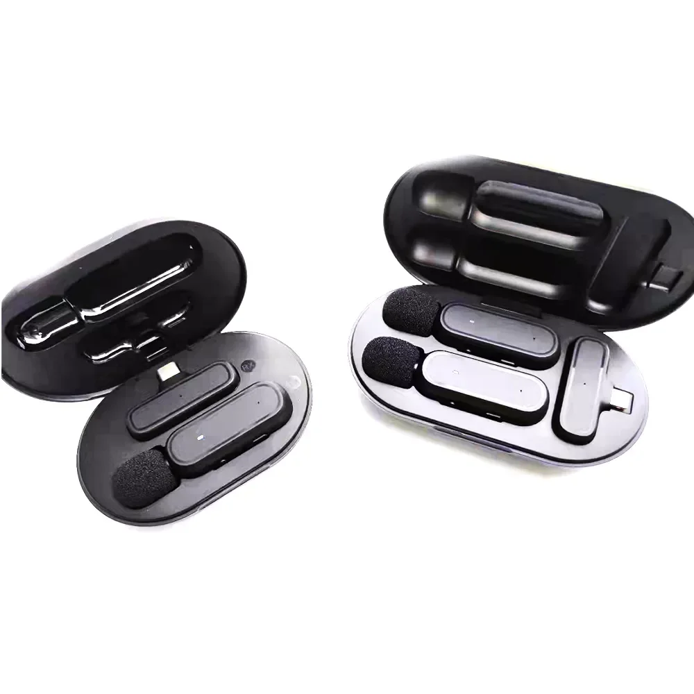 

Lavalier Microphone Portable Audio Video Recording Mini Mic for iPhone/Android Live Broadcast Gaming With Charging case