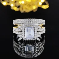 silver color bride zircon wedding ring set for bridal women finger luxury wholesale lots bulk jewelry r4835