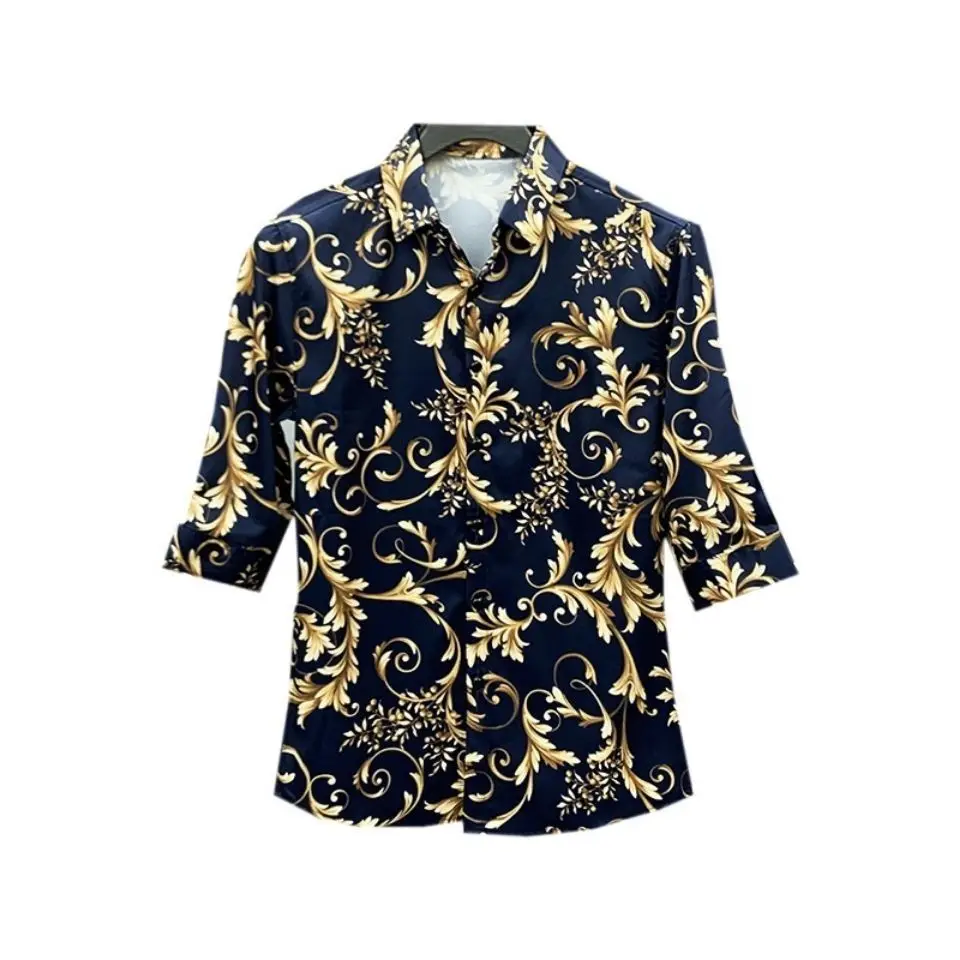 Summer Printed Shirt Men's Floral Short Sleeve Shirt Slim Fit Korean Version Trend Handsome Personality Half Sleeve Shirt