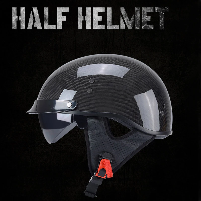3K Matt Black Carbonfiber Vintage 1/2 Motorcycle Helmets Retro Moto Helmet Scooter Jet Half Face Biker Motorbike Crash Casco Dot