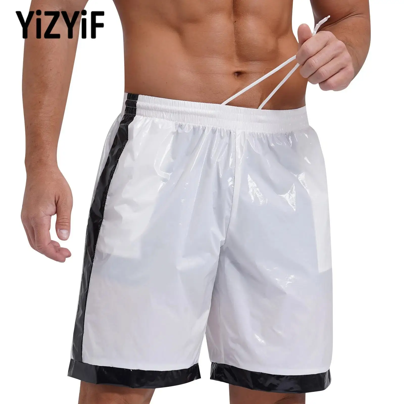 Мужские купальники шорты-боксеры с мокрым эффектом эластичные карманы на талии