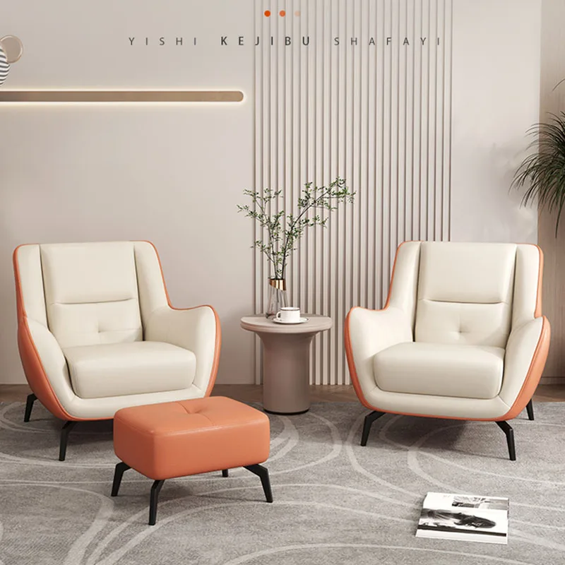 

Comfortable Leather Living Room Chairs Ergonomic Luxury Chairs Camping Reading Modern Lazy Arm Poltrona Lounge Suite Furniture