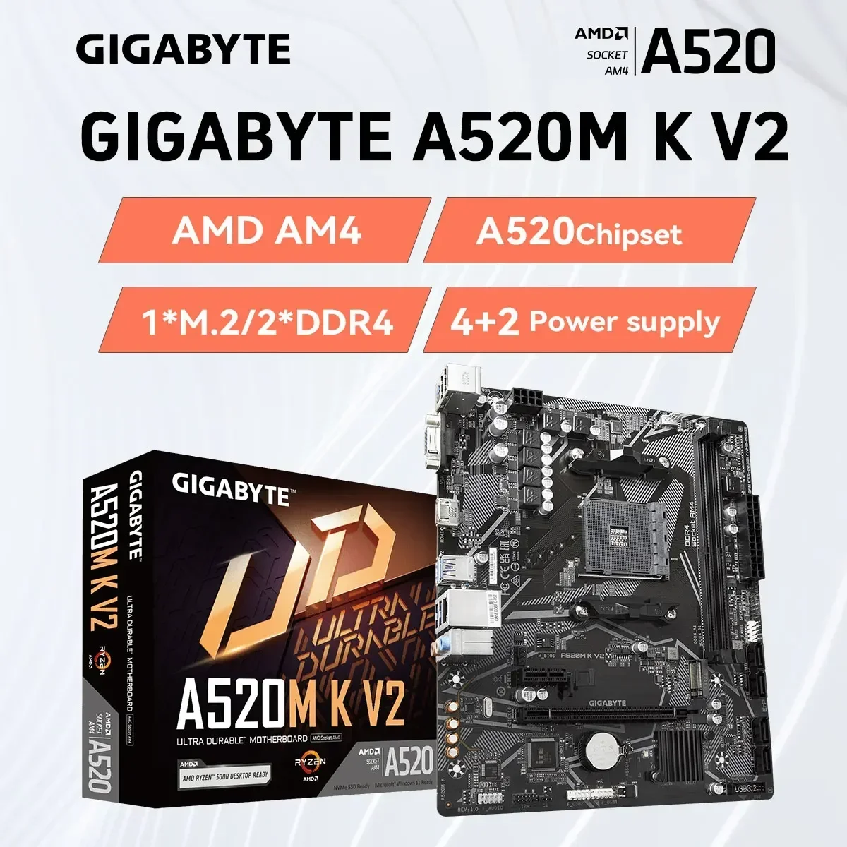 НОВАЯ материнская плата GIGABYTE A520M K V2 AMD AM4 для процессора Ryzen 3/4/5 серии DDR4 64 ГБ 5100