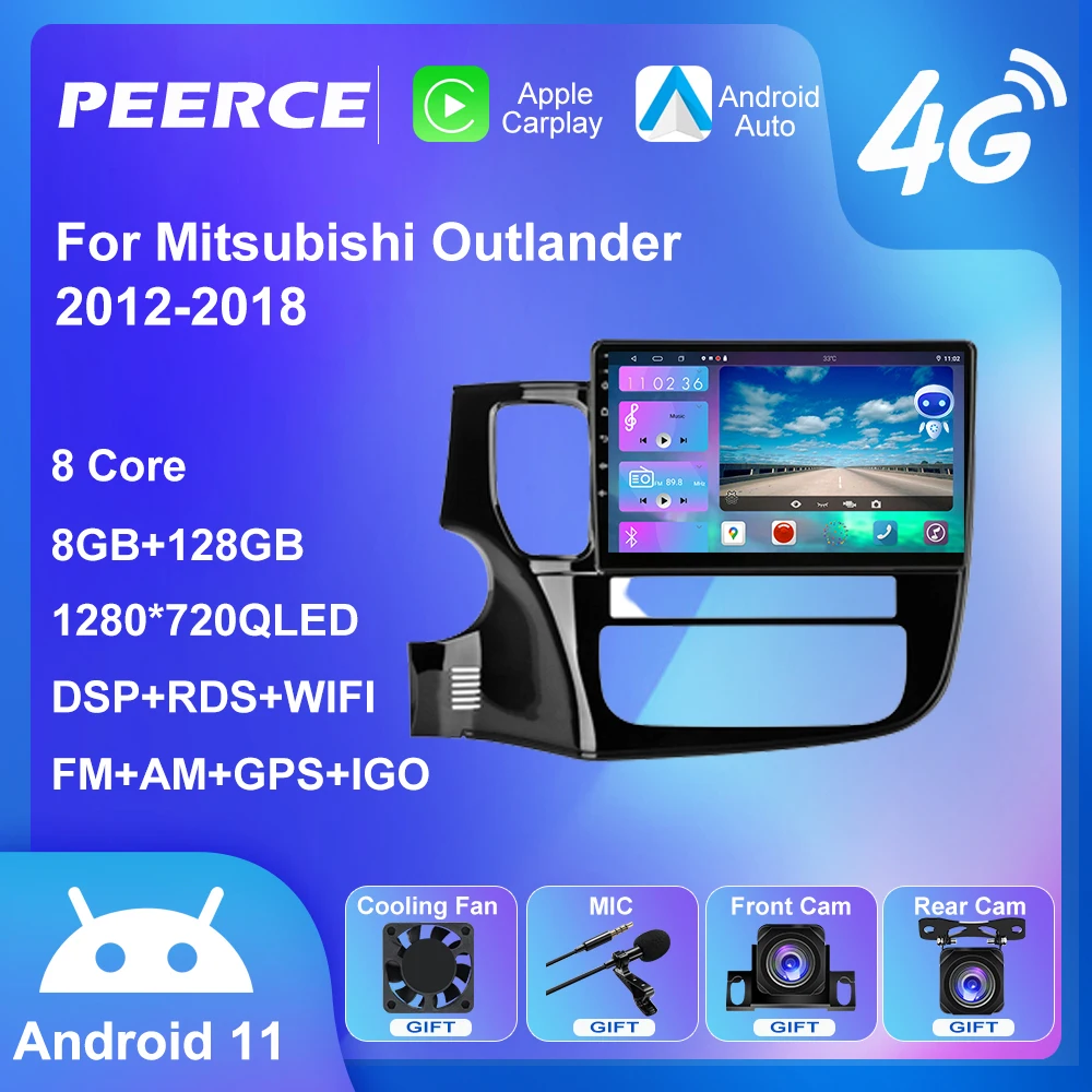 

Автомагнитола PEEREC DSP для Mitsubishi Outlander 3 GF0W GG0W 2012-2018, мультимедийный проигрыватель, 4G Carplay, 2 Din, Android, Авторадио, GPS, dvd