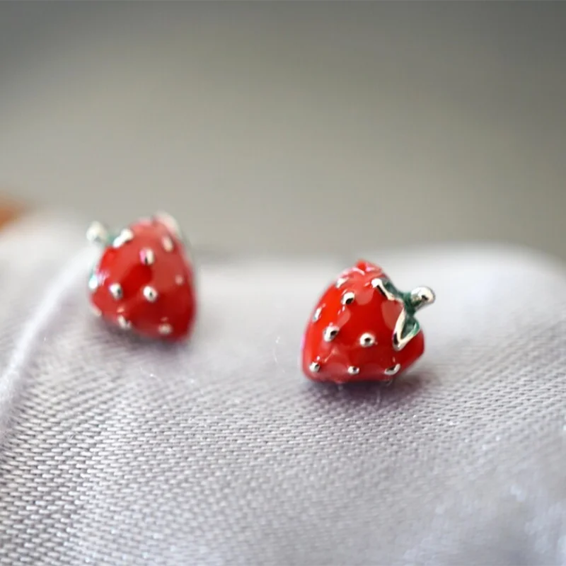 

Tiny Strawberry Earrings // Strawberry Studs //Red & Green Colour Gold Enamel Dainty Plant Jewelry Strawberry Stud Earring Frui